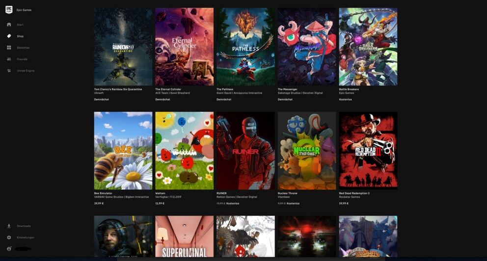 Screenshot of the Epic Games Store for comparing gaming platforms