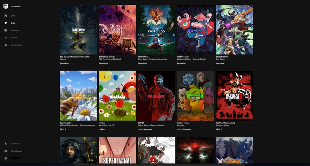 Screenshot des Epic Games Store für den Vergleich von Spieleplattformen