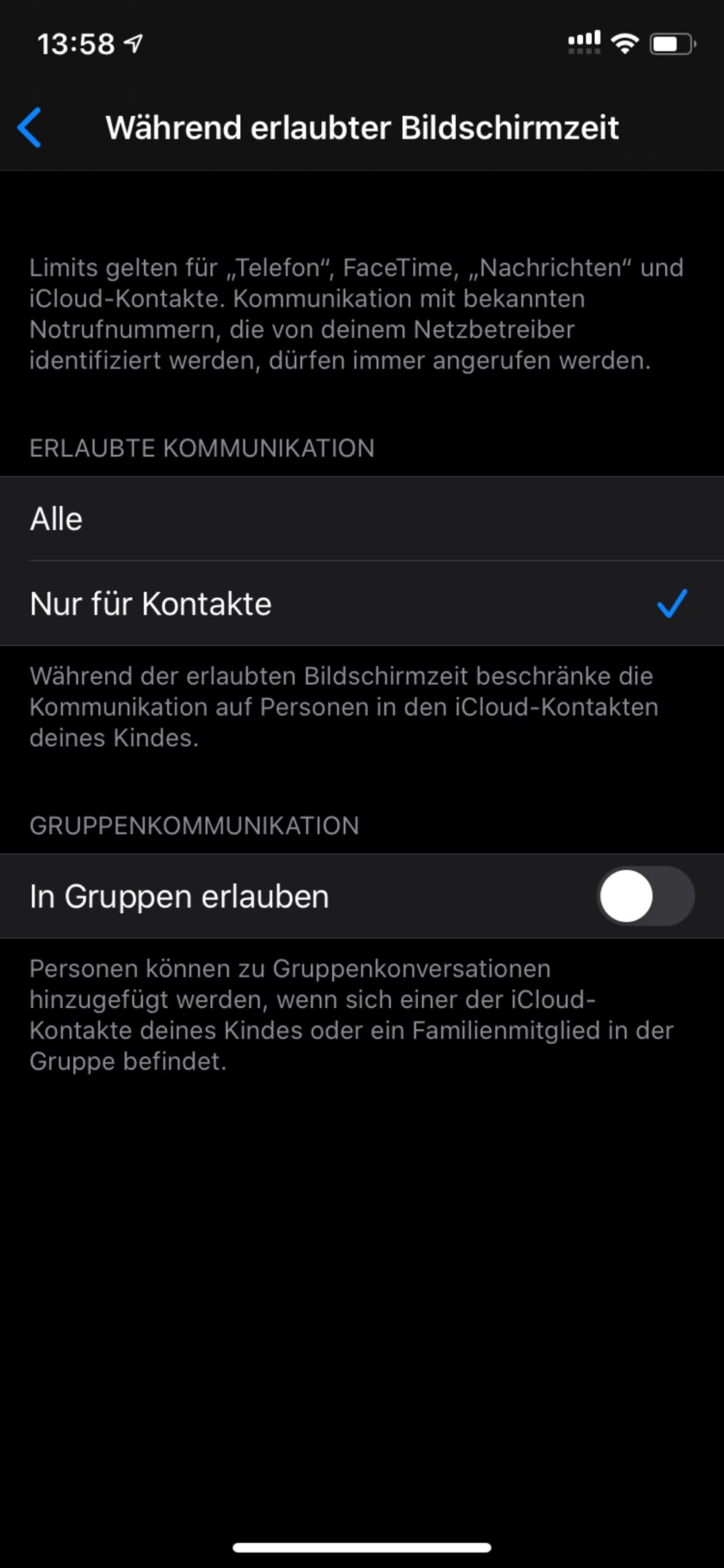 Kommunikationseinstellungen Bildschirmzeit iPhone