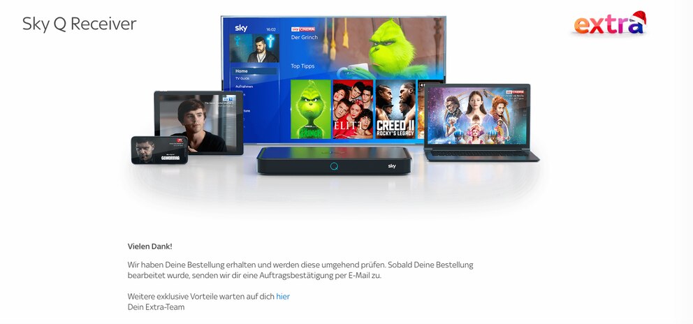  Diesen Bestätigungsbildschirm erhielt ich bei meinem Test. Ich bin bereits bereits Sky-Q-Kunde.<br>Foto: Screenshot TECHBOOK