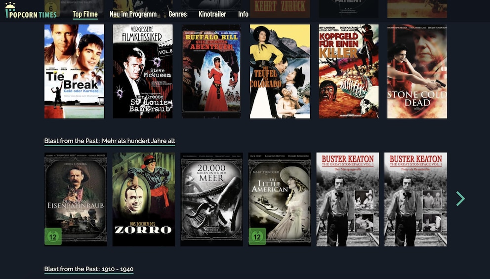 Screenshot Popcorntimes Mediathek