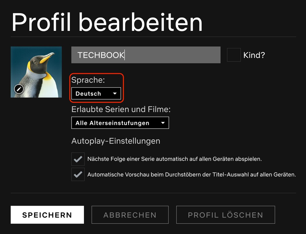 Netflix Sprache ändern: Screenshot Netflix Profil