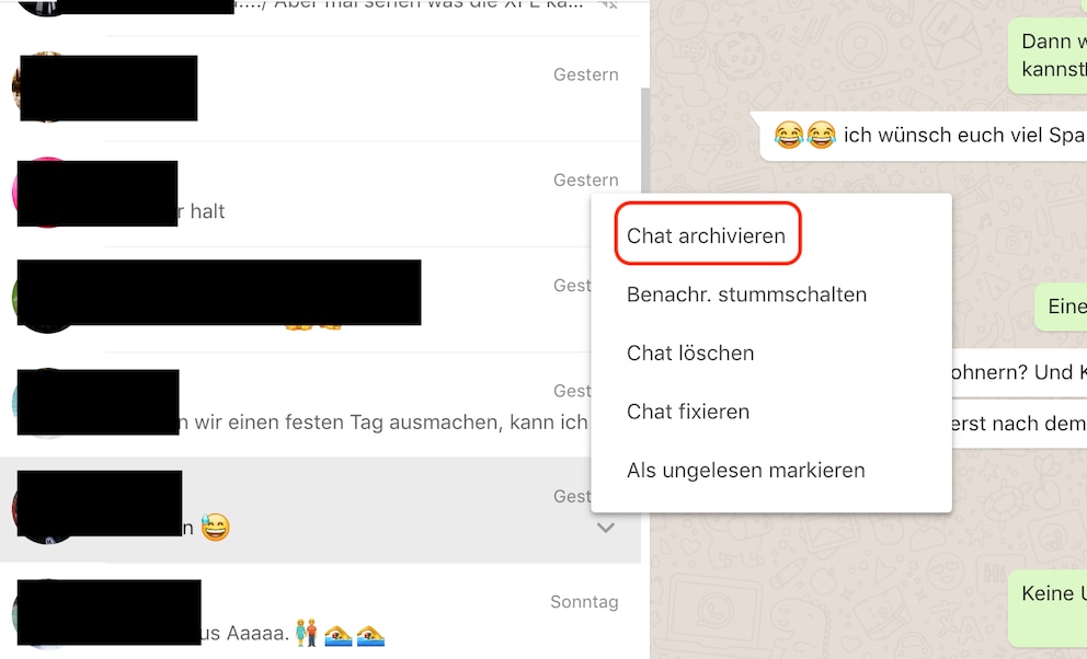 Screenshot WhatsApp Chat archivieren Web-Version