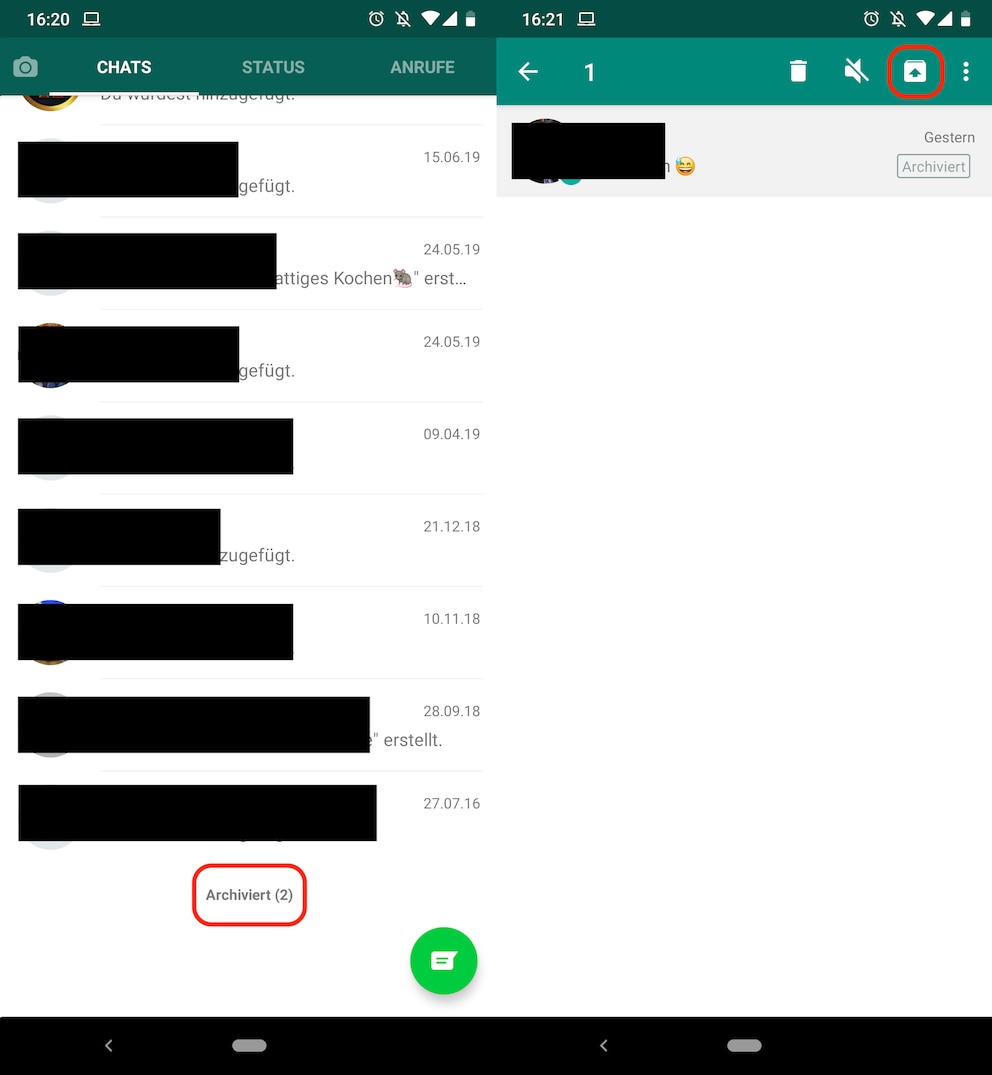 Screenshot WhatsApp archivierte Chats wiederherstellen