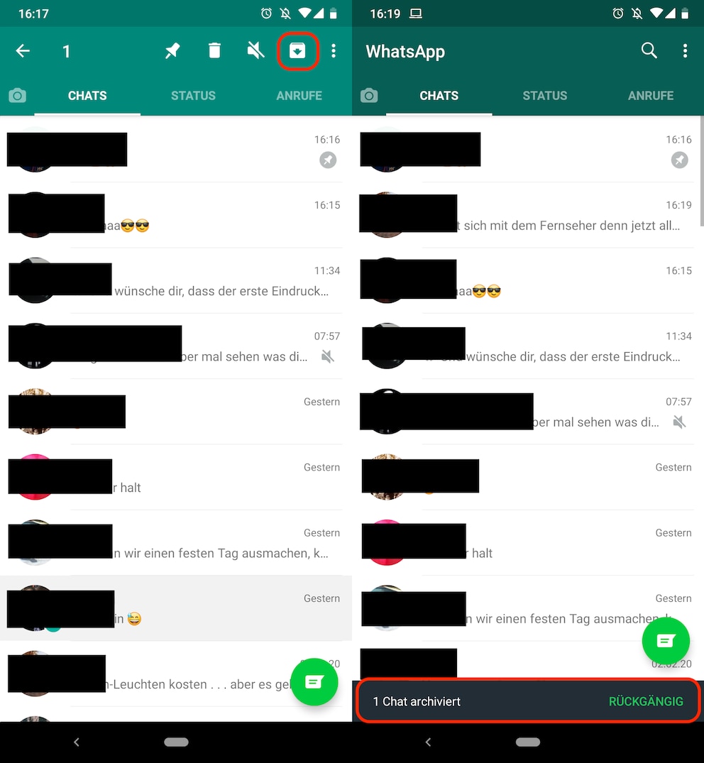 Screenshot WhatsApp Chats archivieren