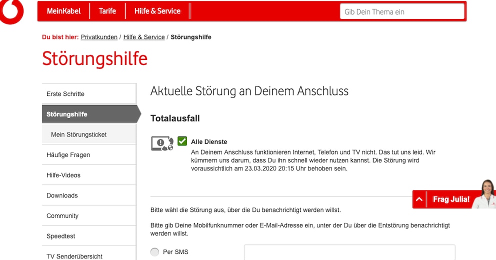 Vodafone-Störungshilfe