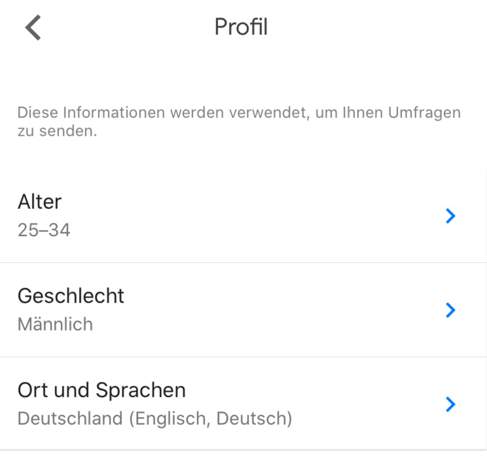 Google Opinion Rewards Profil auf Android