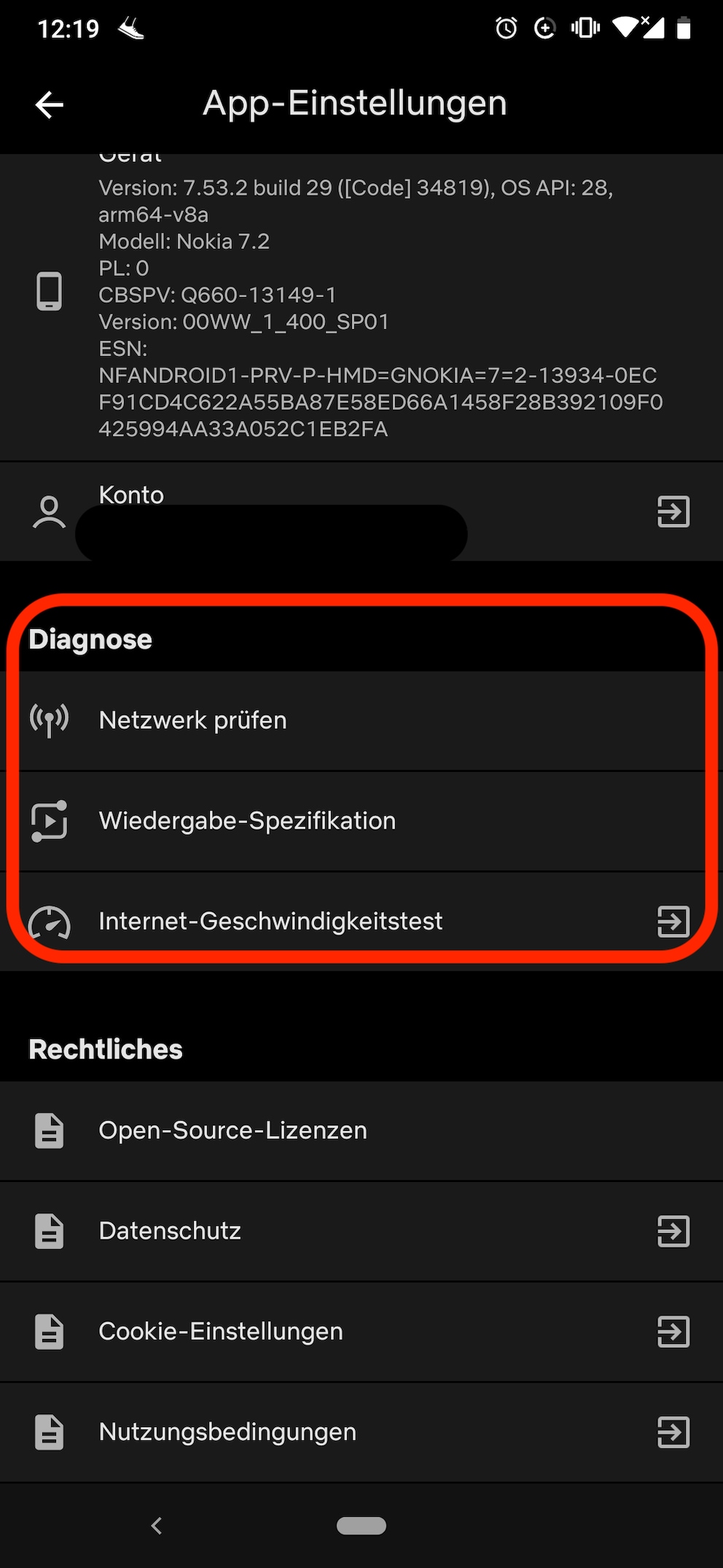 Screenshot Netflix Absturz vermeiden: Einstellungen und Diagnose