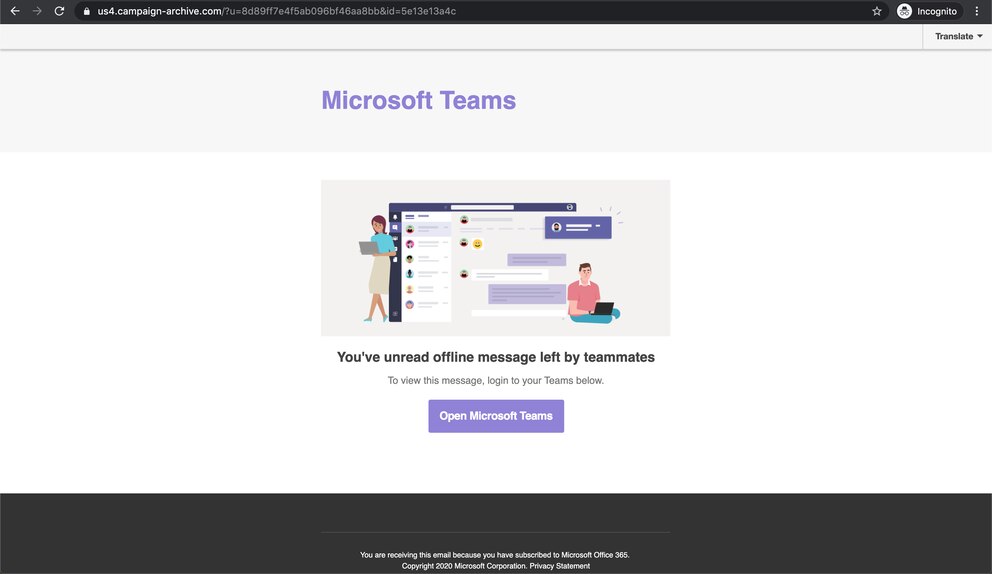 Microsoft Teams Fake Seite