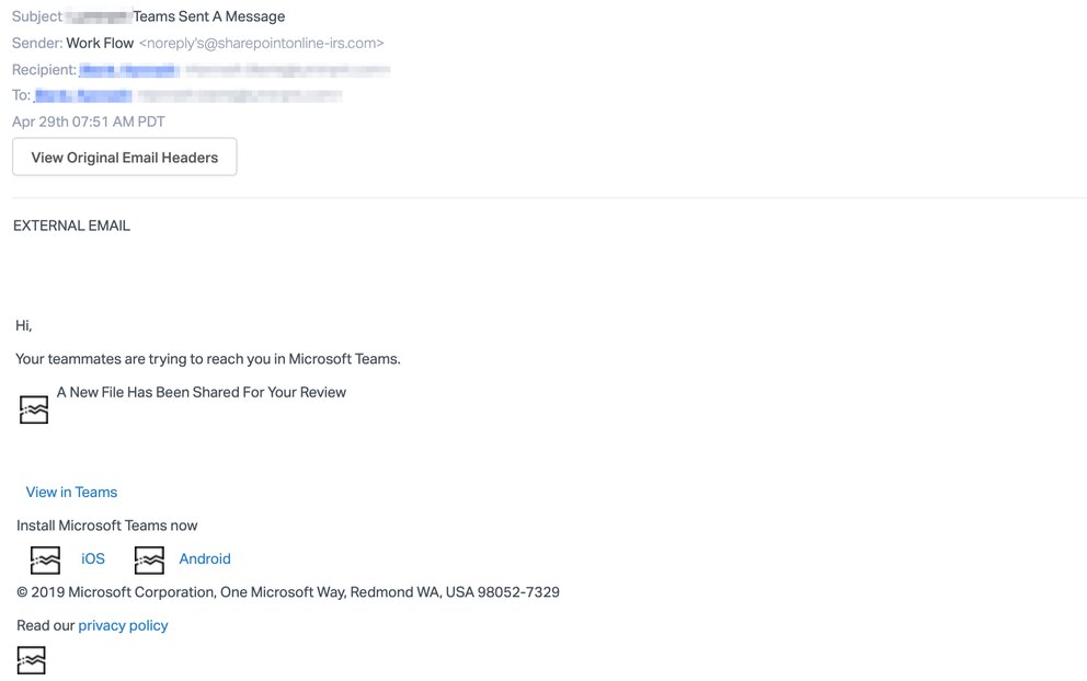 Microsoft Teams Fake E-Mail