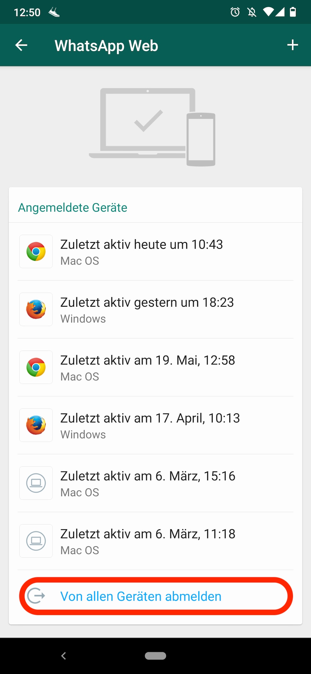 Screenshot WhatsApp Web abmelden