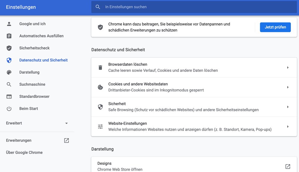 Screenshot Cookies löschen Google Chrome