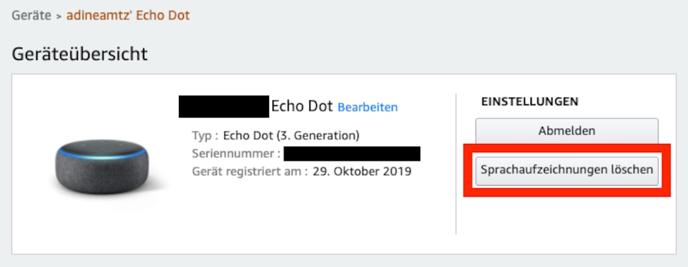 Alexa-Sprachaufnahmen löschen