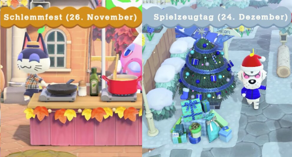 Zwei Screenshots des Spiels Animal Crossing