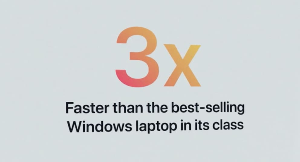 Apple claims MacBook Air and Pro are three times faster than Windows laptops in their class