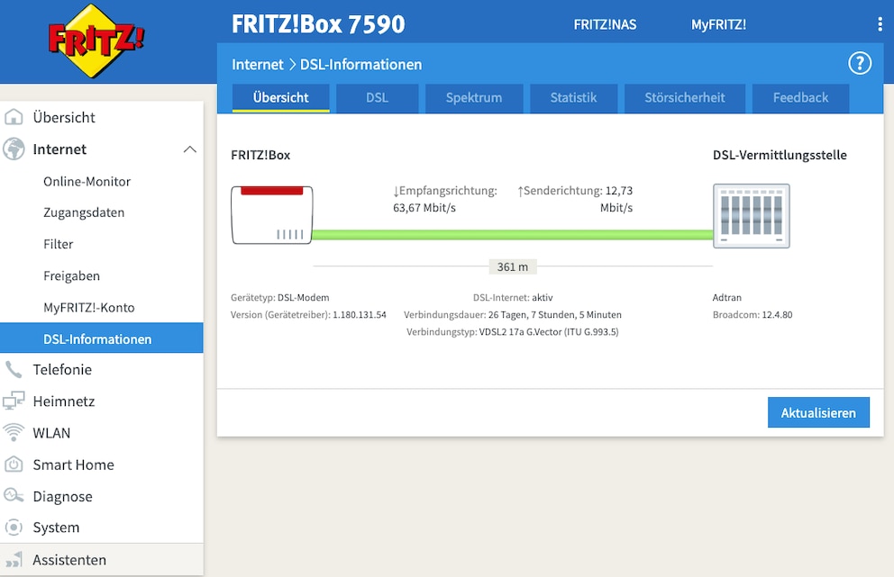 DSL-informationen auf der Fritzbox-Oberfläche