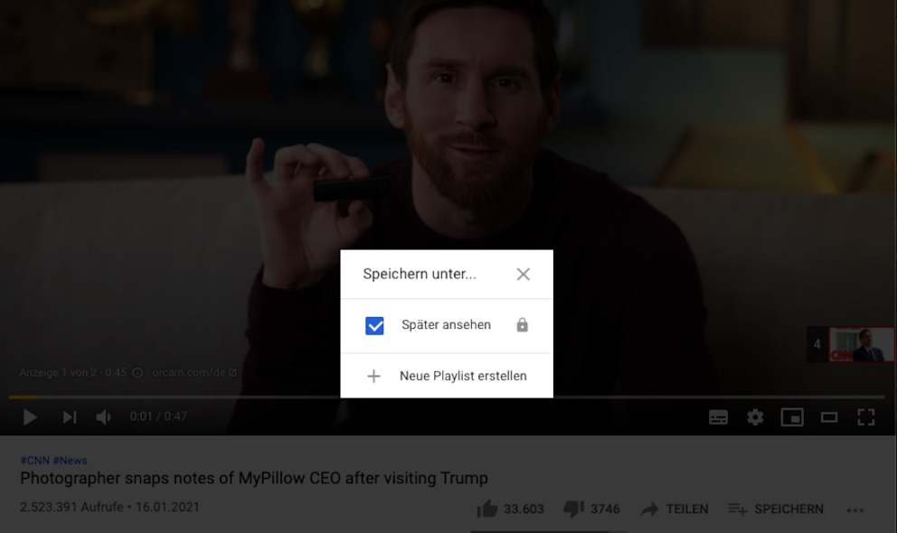 Option „Später ansehen“ auf YouTube