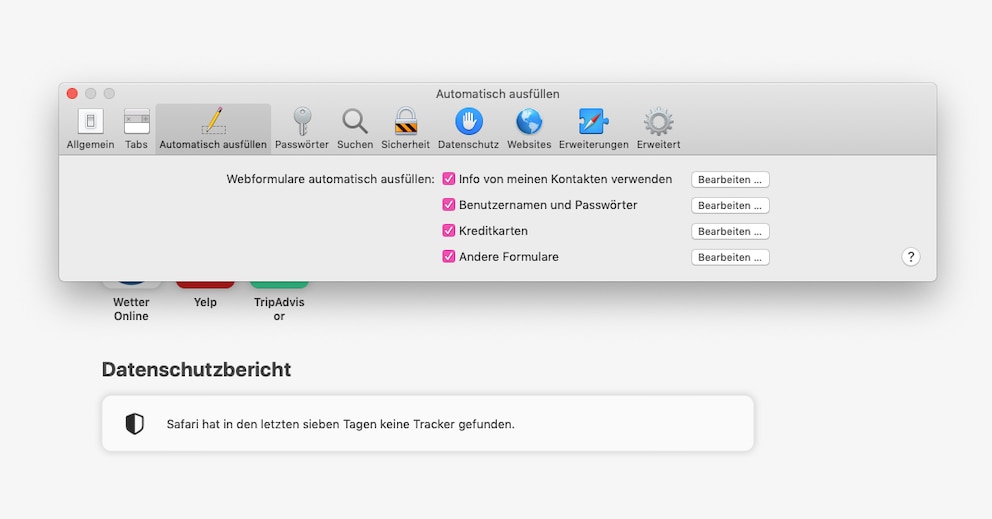 Autofill-Funktion im Safari-Browser