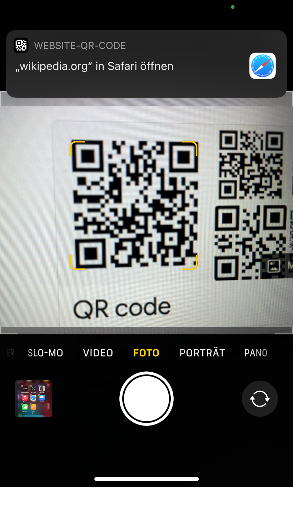 iPhone QR-Code-Scanner in der Kamera