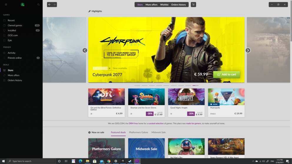 Alternative to Steam: Gaming platform GOG