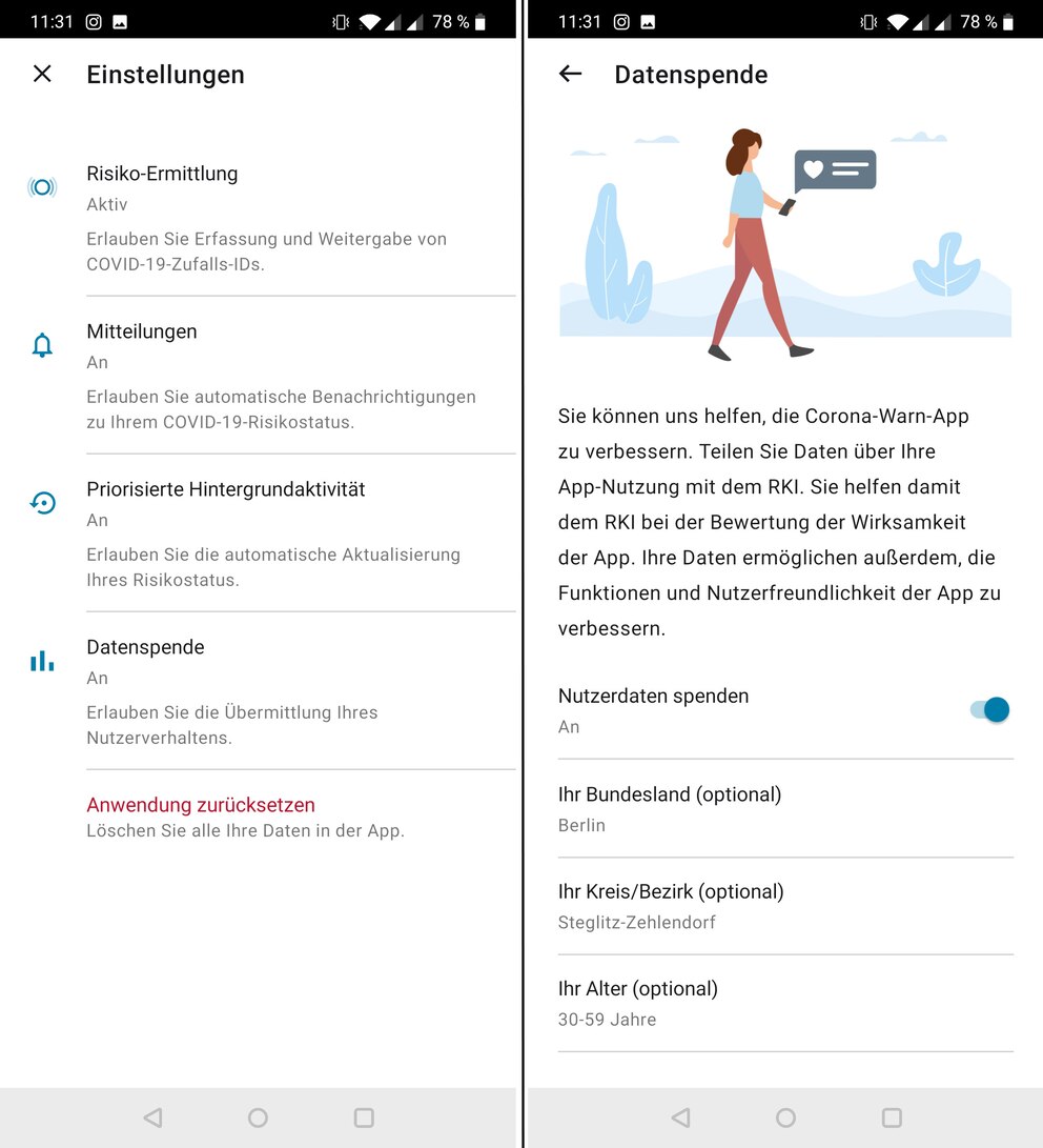 Datenspende in der Corona-App