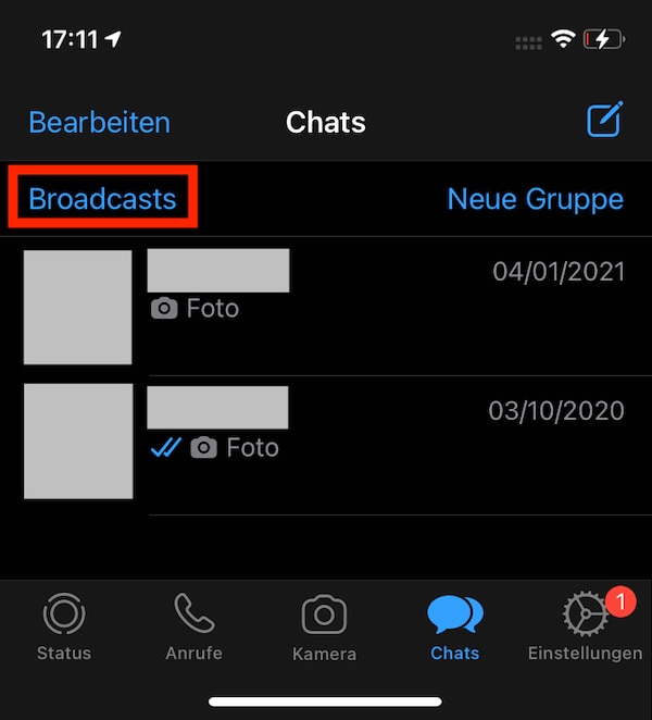 Broadcast-Listen bei WhatsApp