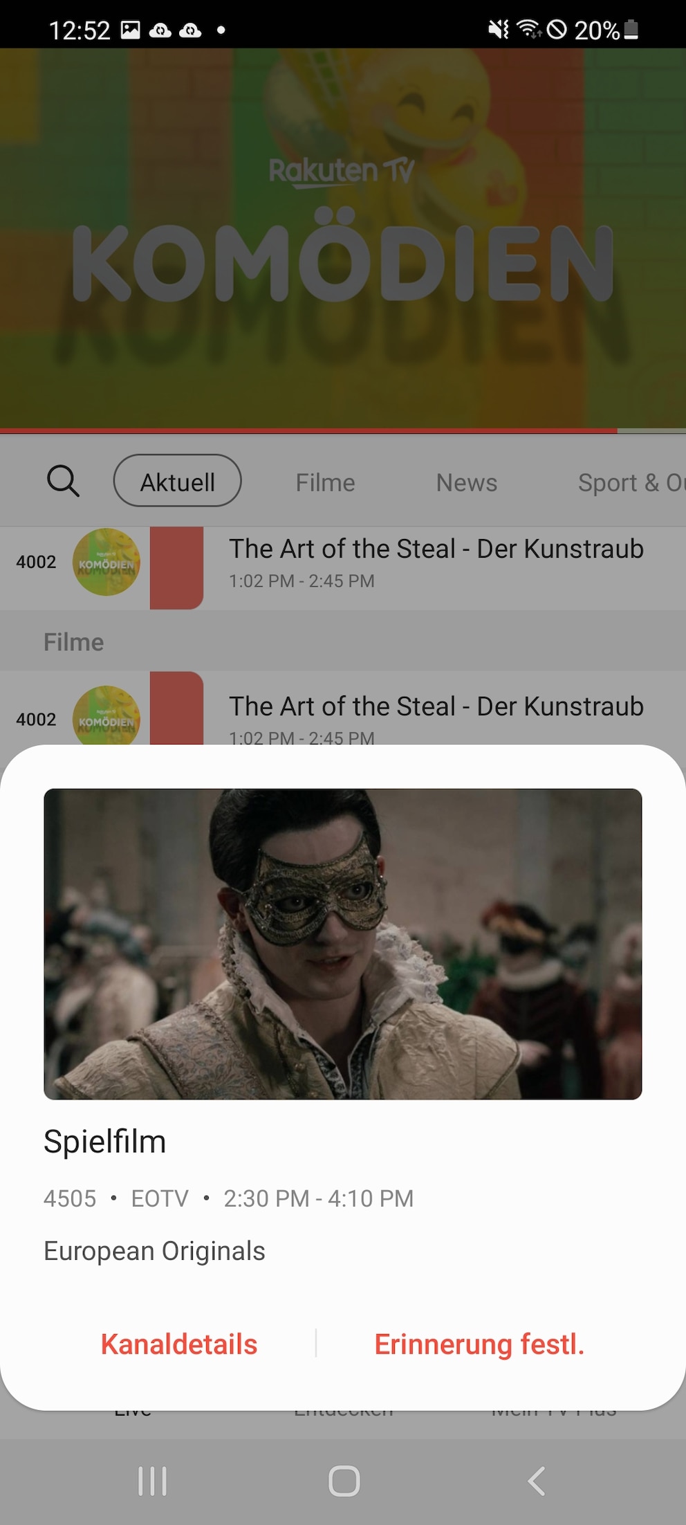 Benachrichtigung für Filmstart in der App Samsung TV Plus
