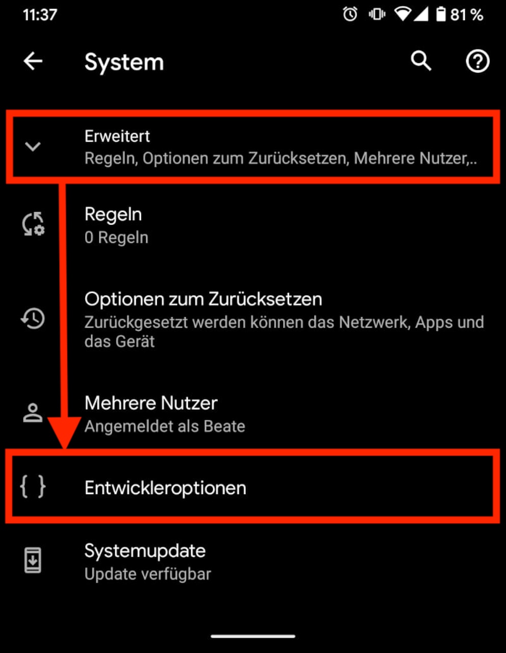 Entwickleroptionen Android