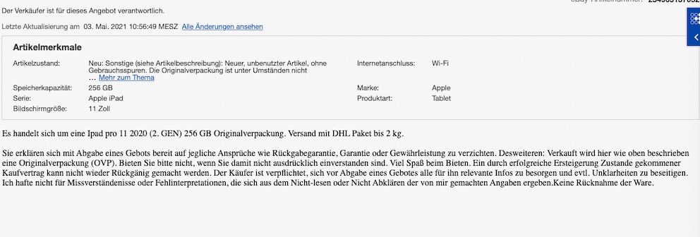 Ebay Abzocke Artikelbeschreibung