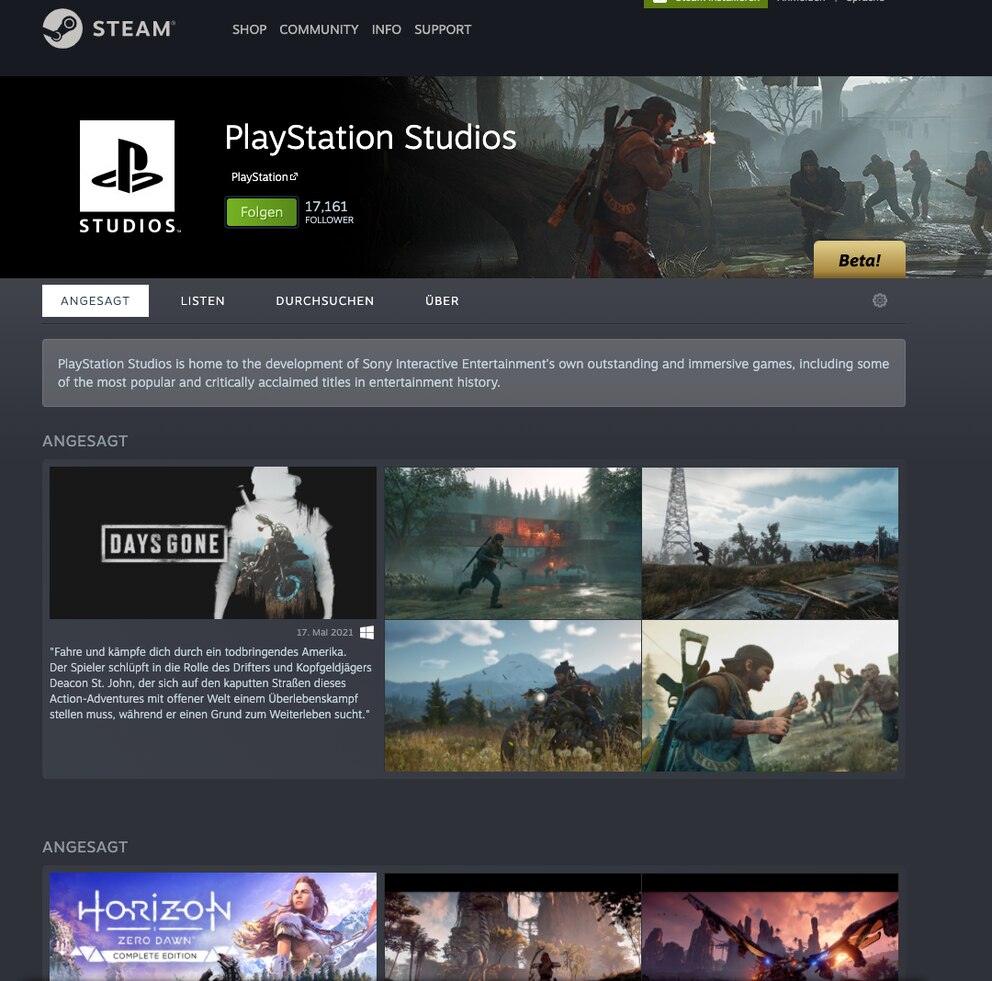 Screenshot Steam PlayStation Studios