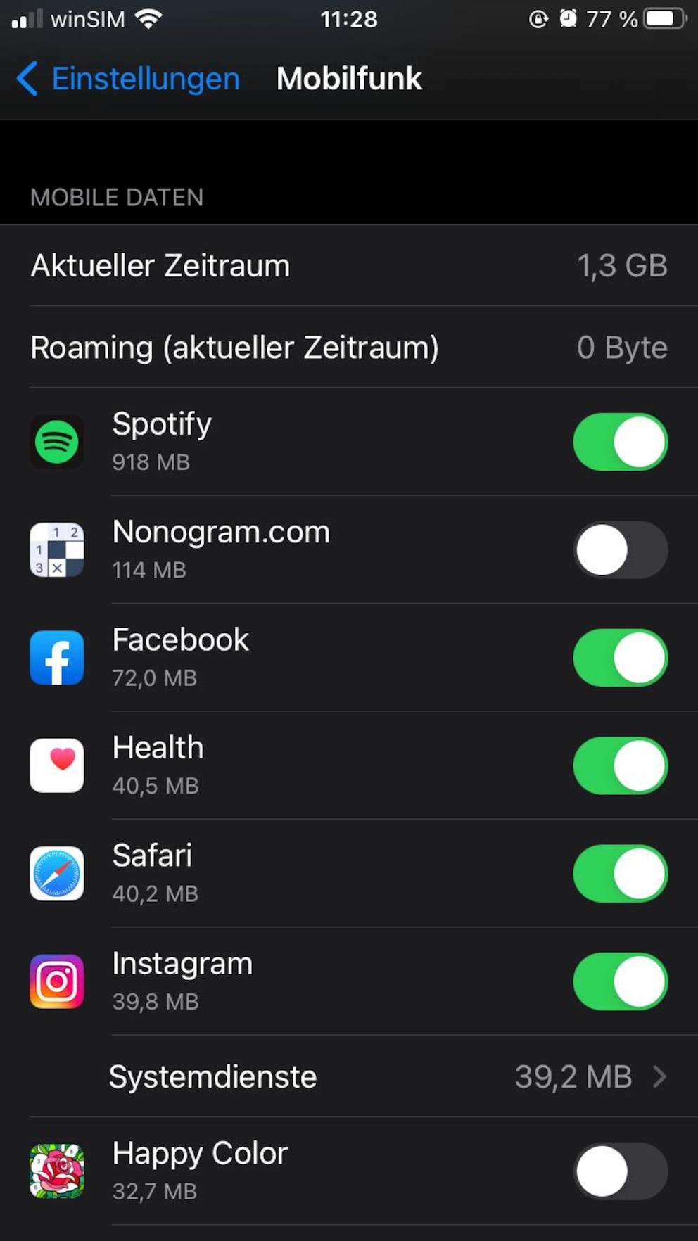 Screenshot iOS Datenverbrauch Smartphone anzeigen