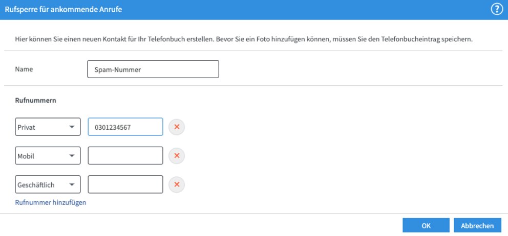 Rufsperren für ankommende Anrufe in der Fritzbox