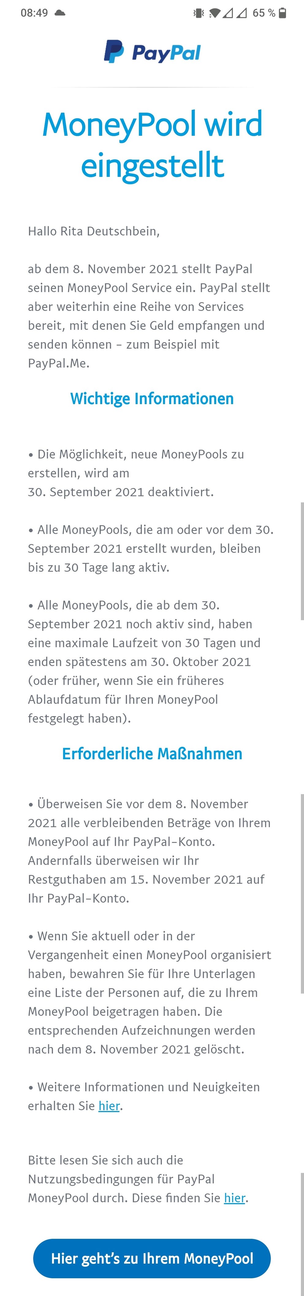 PayPal beendet MoneyPool