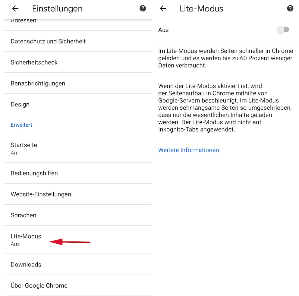 Datensparmodus bzw. Lite-Modus im Chrome-Browser