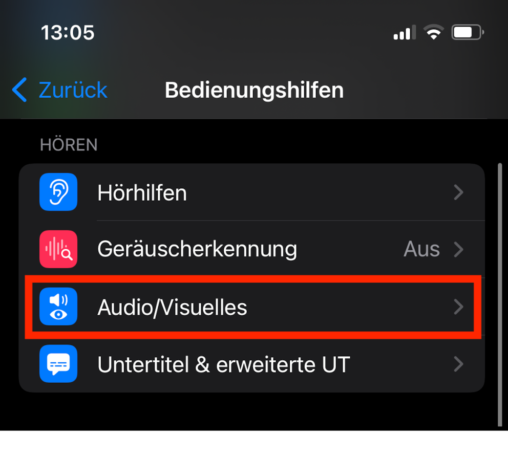 Einstellungen Hintergrundgeräusche in iOS