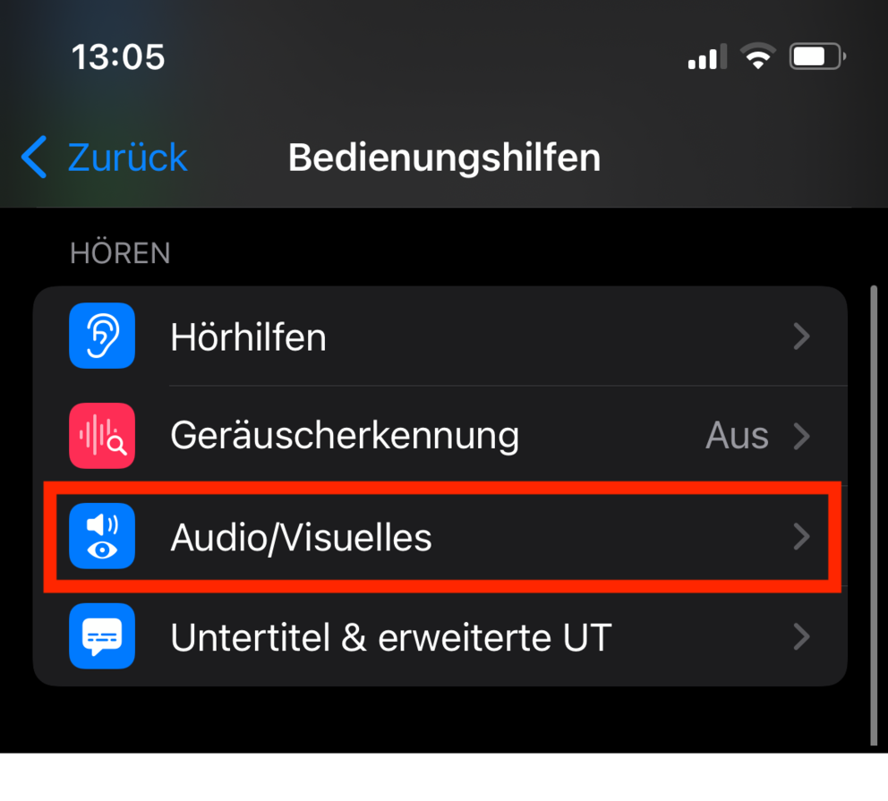 Einstellungen Hintergrundgeräusche in iOS