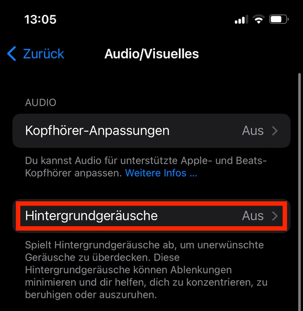 Einstellungen Hintergrundgeräusche in iOS