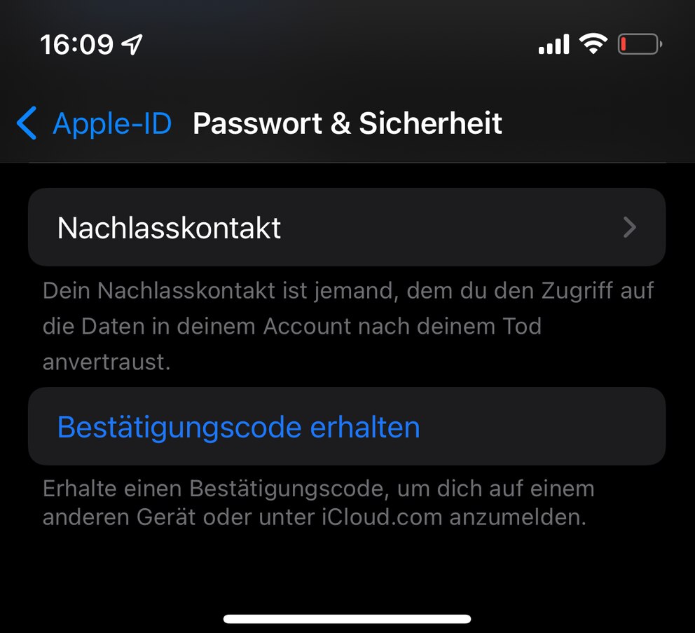 Nachlasskontakte in iOS 15.2 festlegen