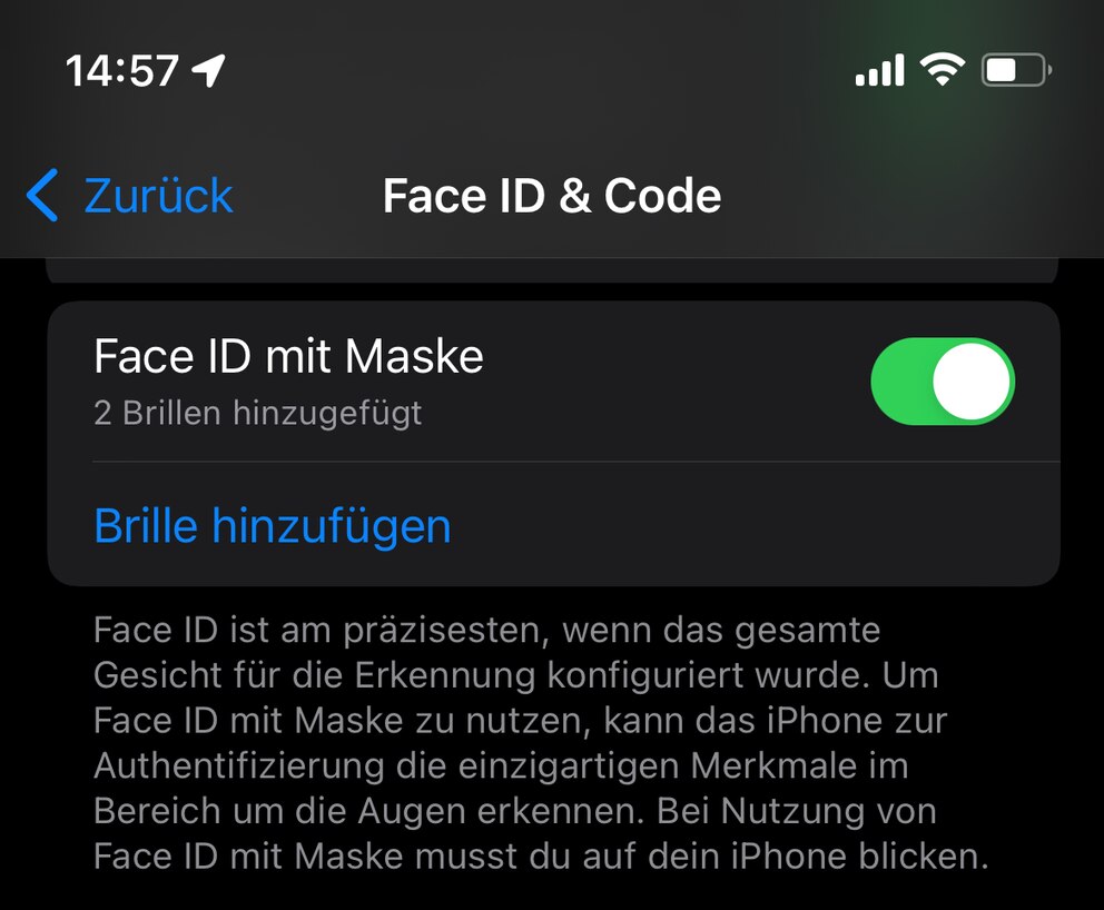 Unter iOS 15.4 lässt sich Face ID auch mit Maske nutzen