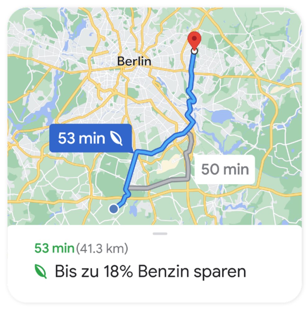 Screenshot Google Maps klimafreundliche Routen