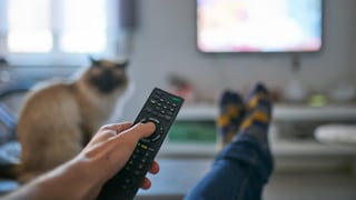 Mann mit Fernbedienung vor TV
