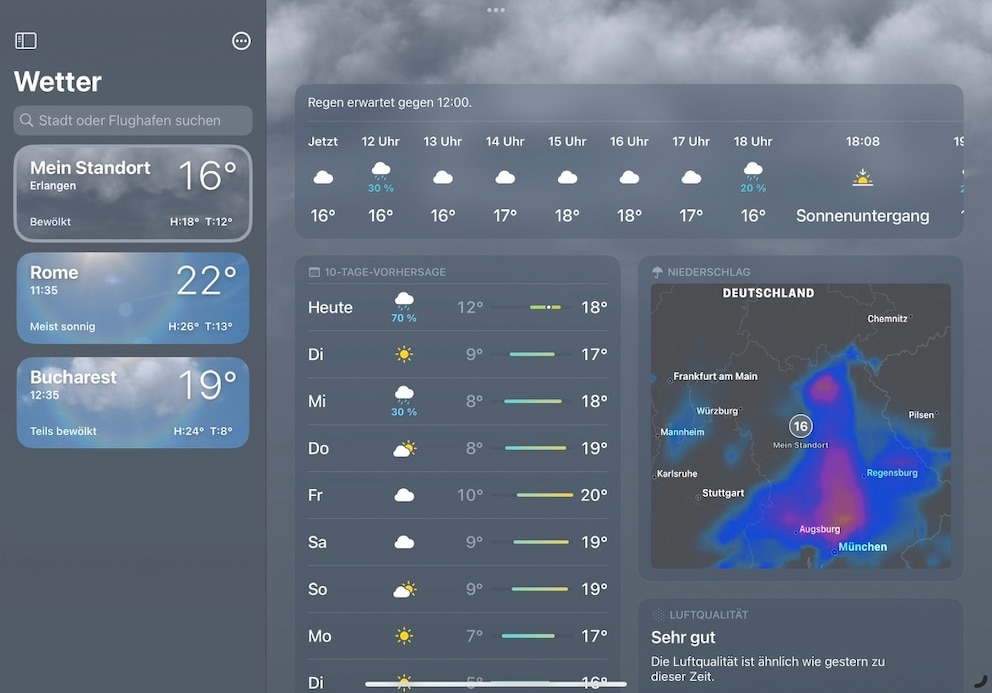 Die neue Wetter-App in iPadOS 16