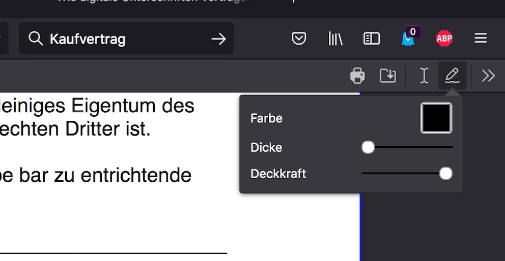 Firefox-Browser Stift-Symbol zum Bearbeiten von PDFs