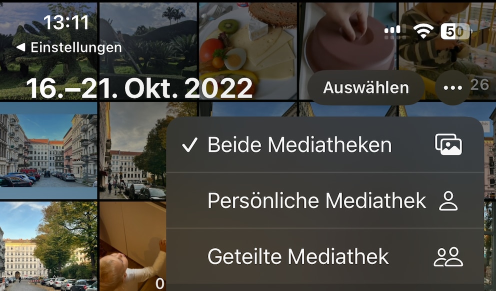 Die Fotos-App kann nun zwischen geteilter und persönlicher Mediathek wechseln