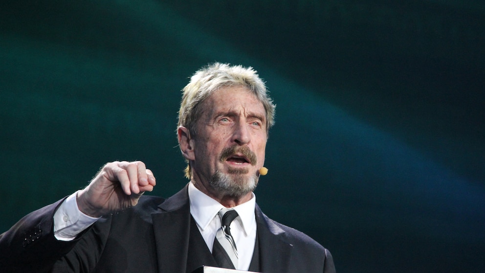 John McAfee 2016 bei einer Konferenz als Redner