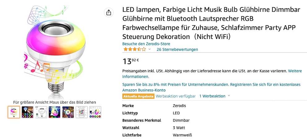 Farbwechselnde Lautsprecher-Lampe