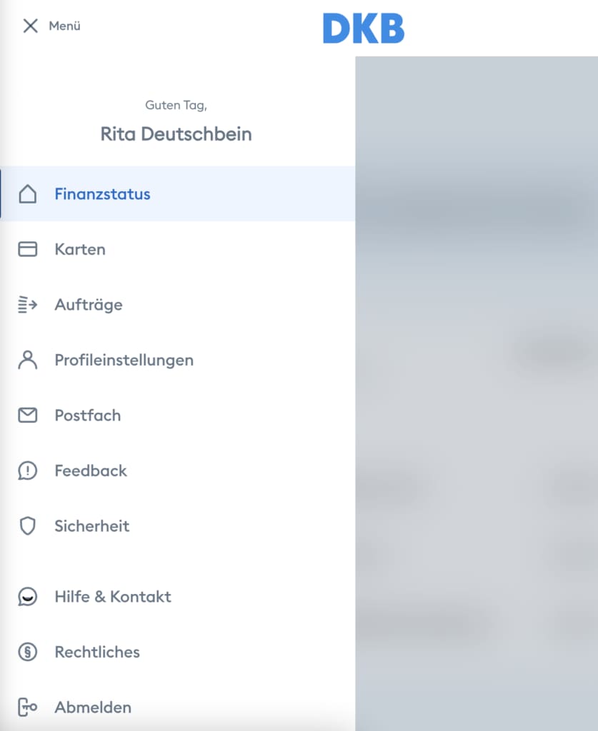 The new browser interface of DKB also features a changed menu.