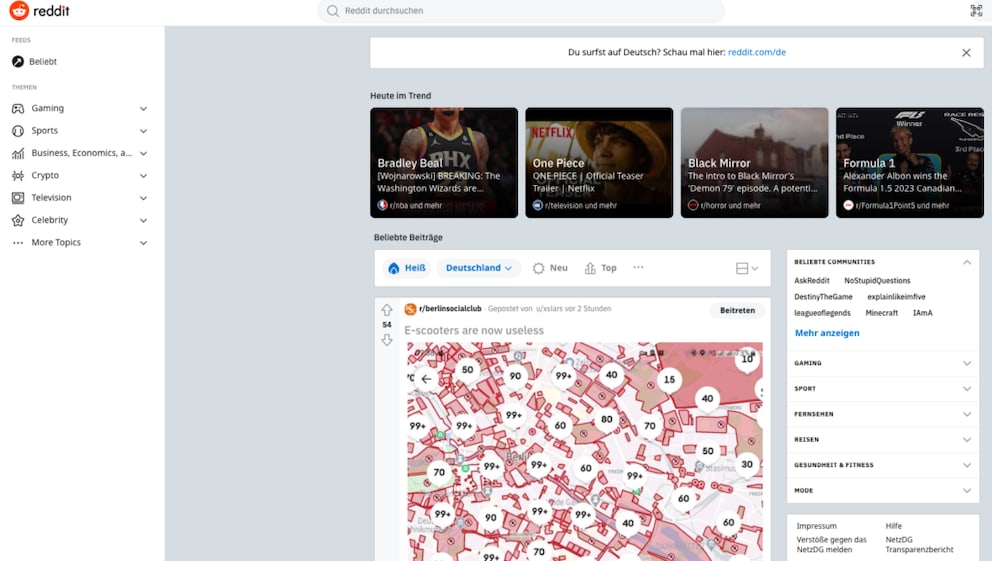 Screenshot of the Reddit homepage