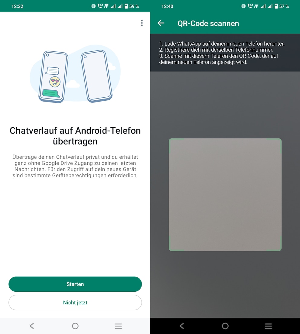 WhatsApp-Chats lassen sich jetzt auch per QR-Code auf ein neues Gerät übertragen. 