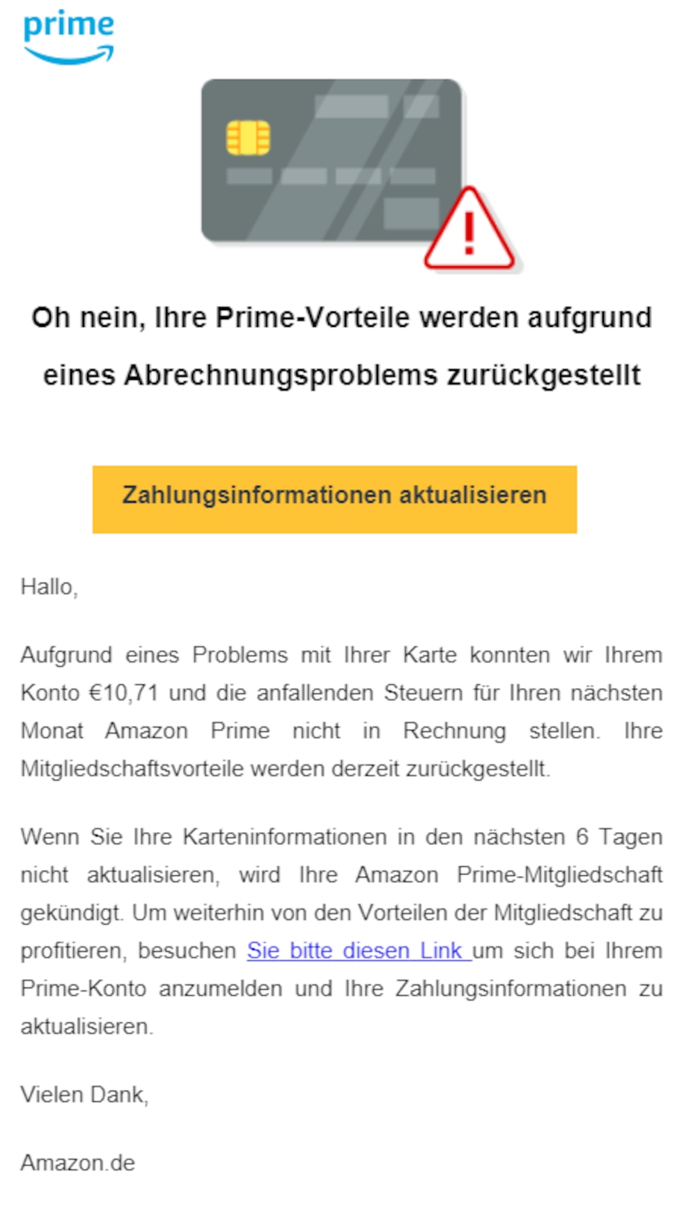 Hinter dieser angeblichen Amazon-Mail verbergen sich Betrüger